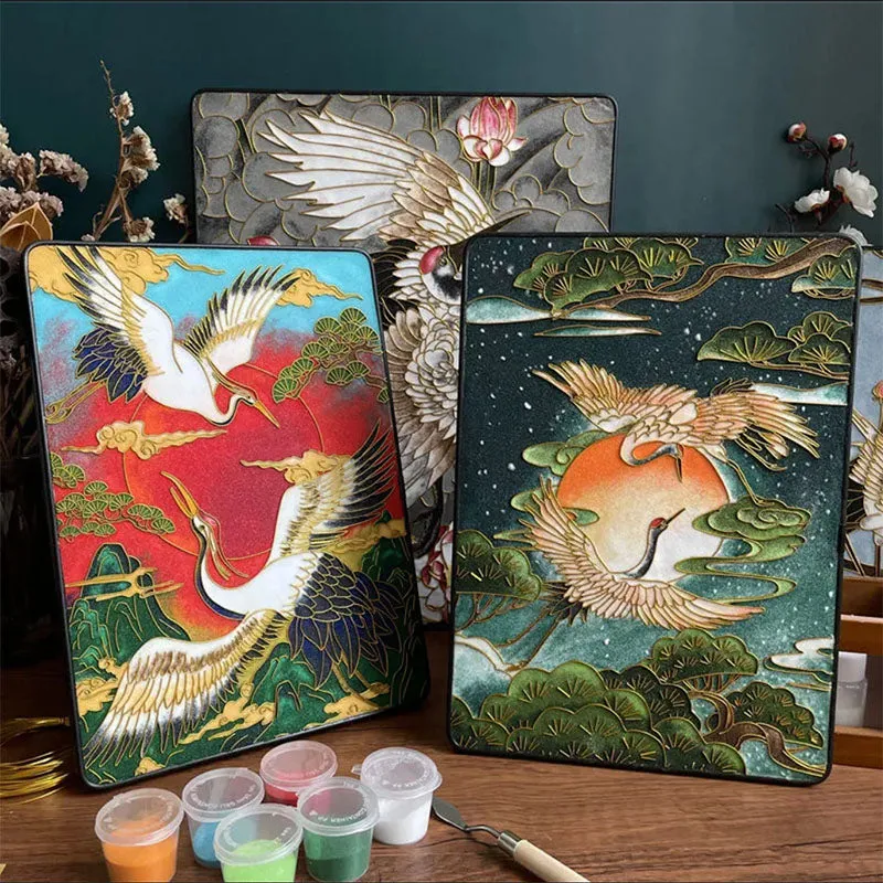 Pine and Crane Longevity Cloisonné Enamel DIY Kit
